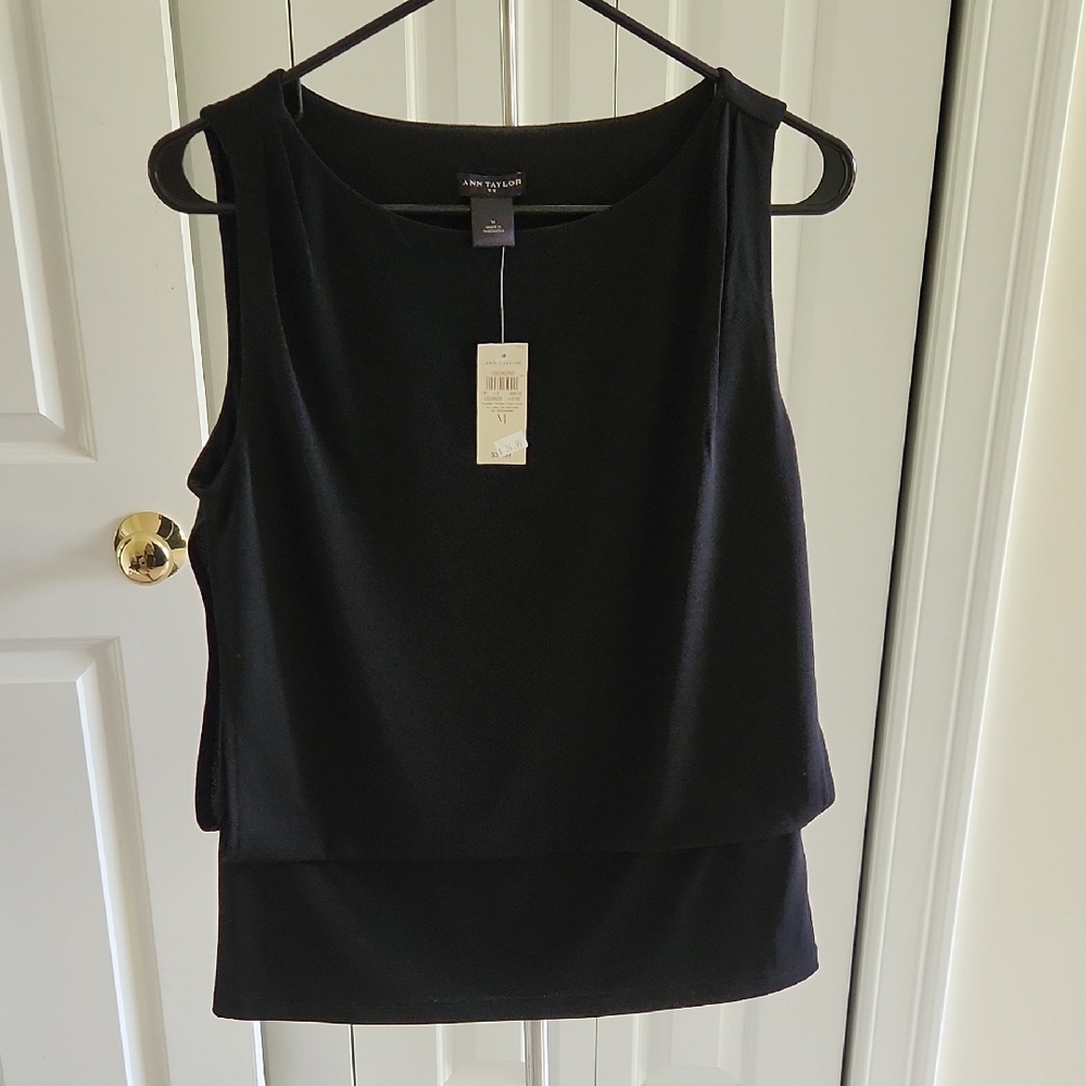 Ann Taylor Black Sleeveless Tank Top with Layered Design